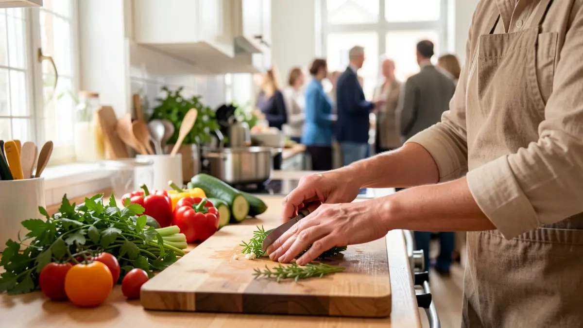Mains préparant des légumes frais pour un atelier de cuisine économique.