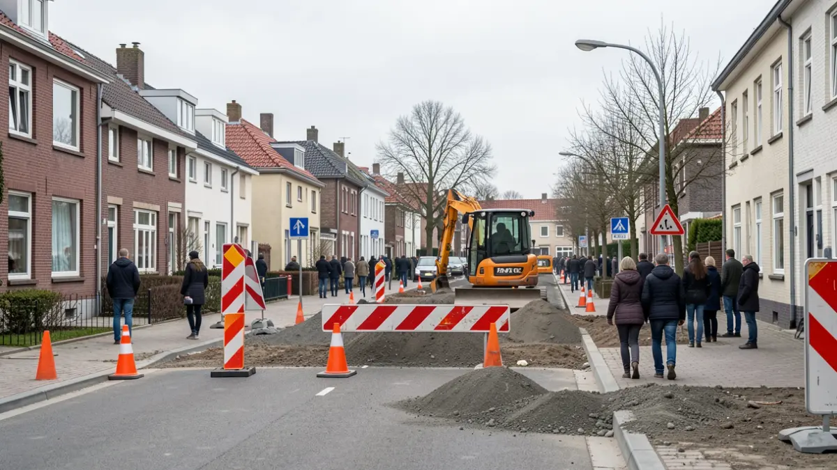 Chantier de voirie à Clavier-Station avec signalisation temporaire et ouvriers en action.