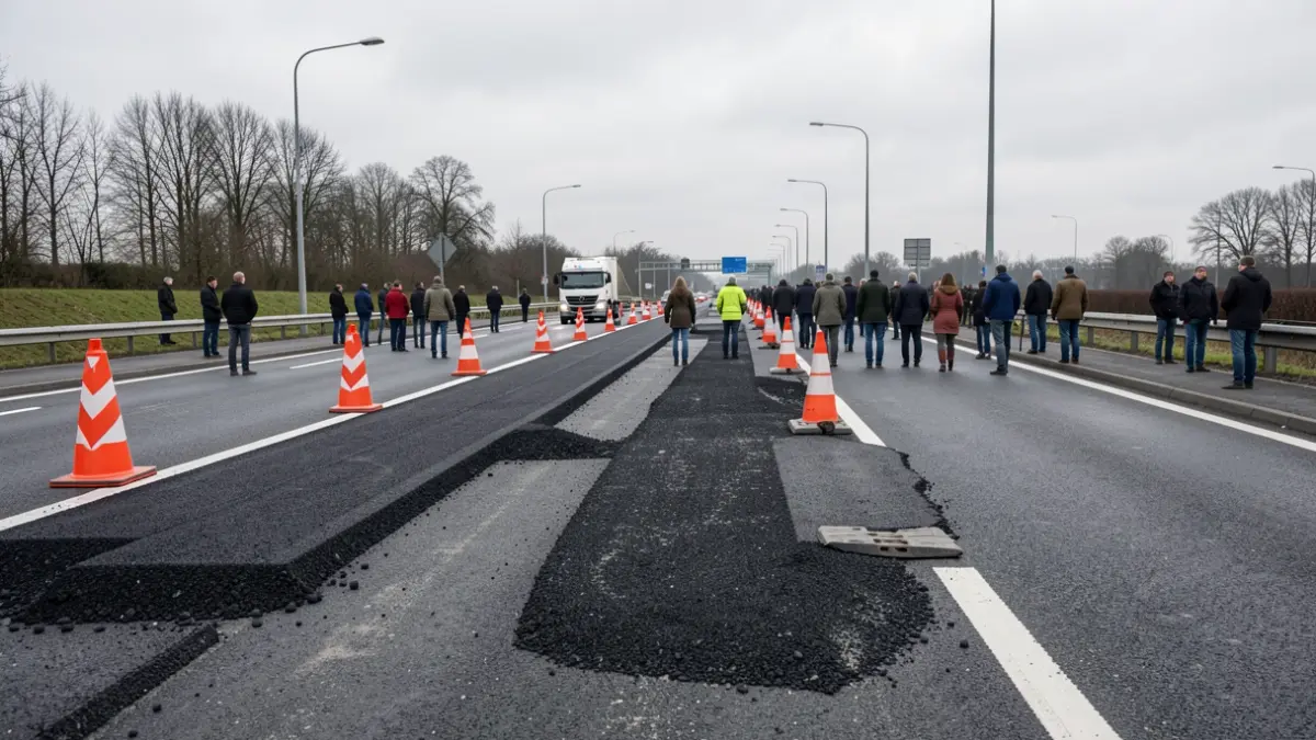 Generic image of highway roadworks with cones and barriers.