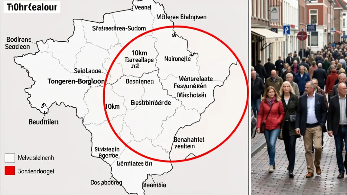 Map of the 10km surveillance zone around Tongeren-Borgloon for avian flu.