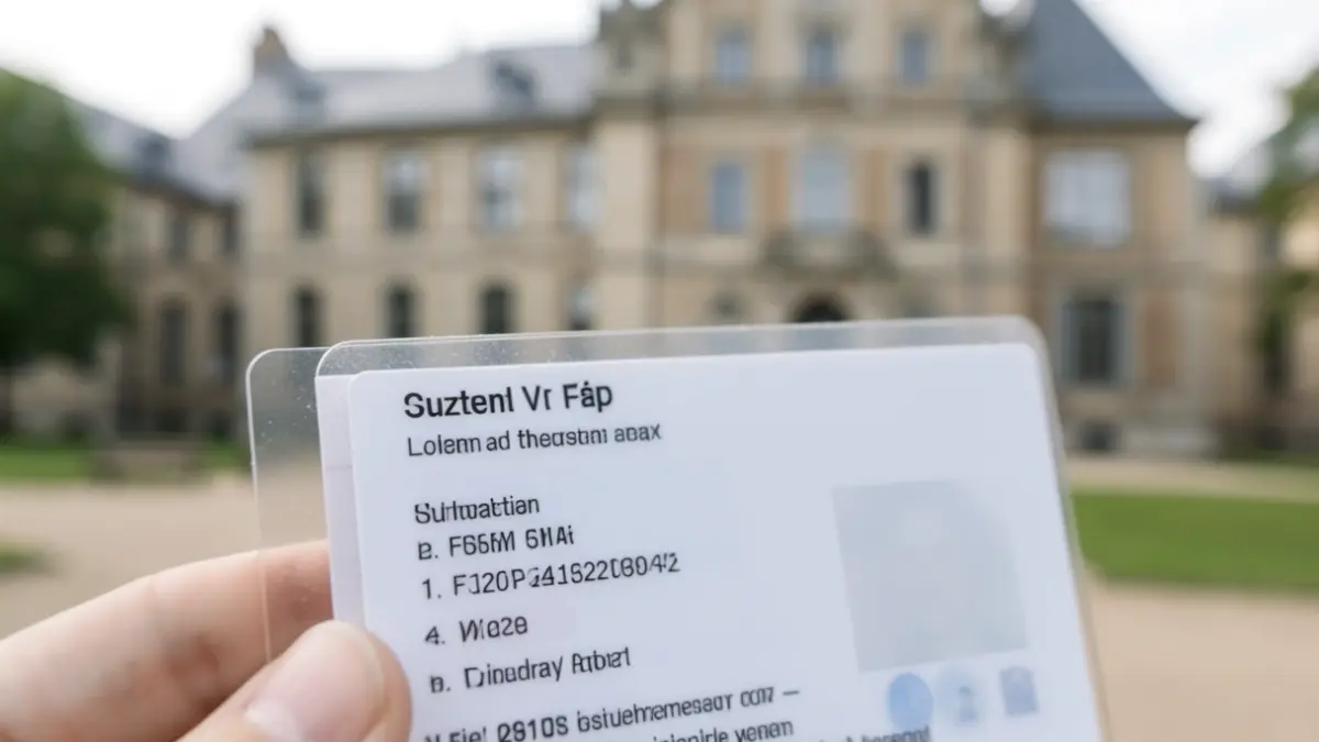 Carte d'étudiant générique avec un campus flou en arrière-plan.