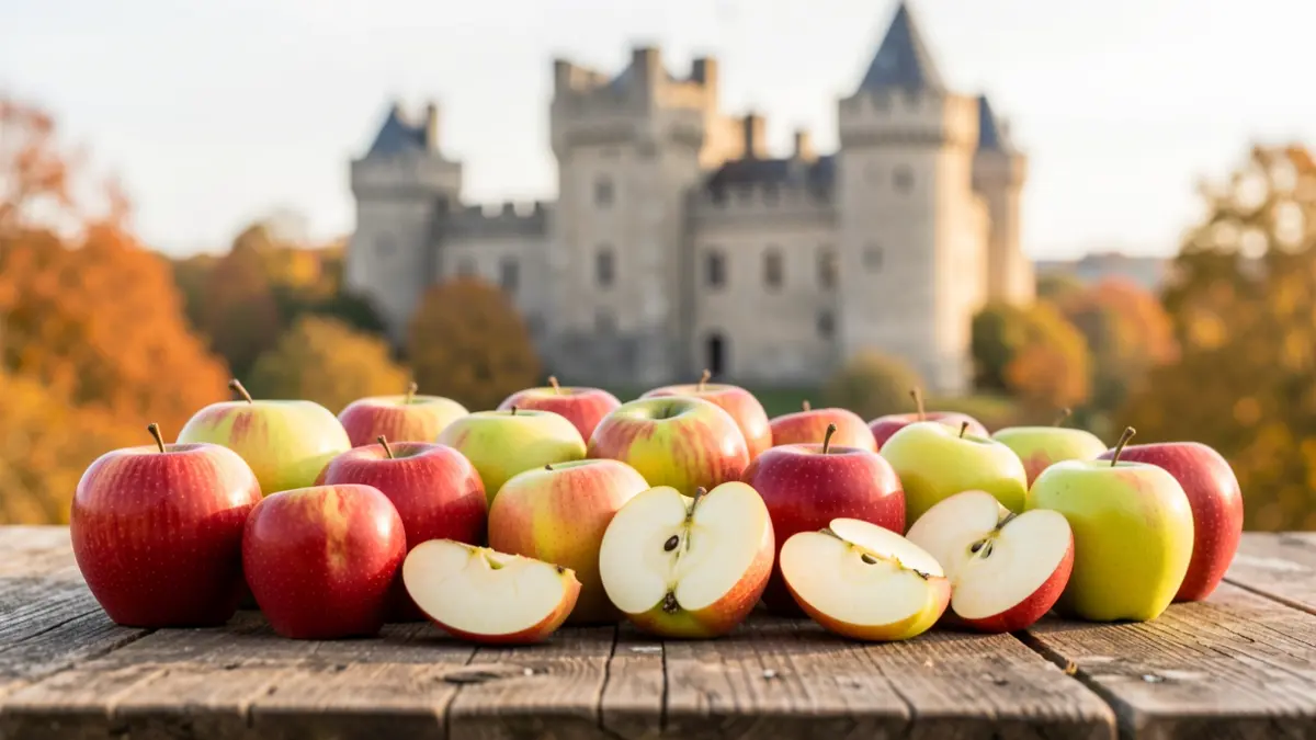 Image générique de pommes et d'un château en automne.