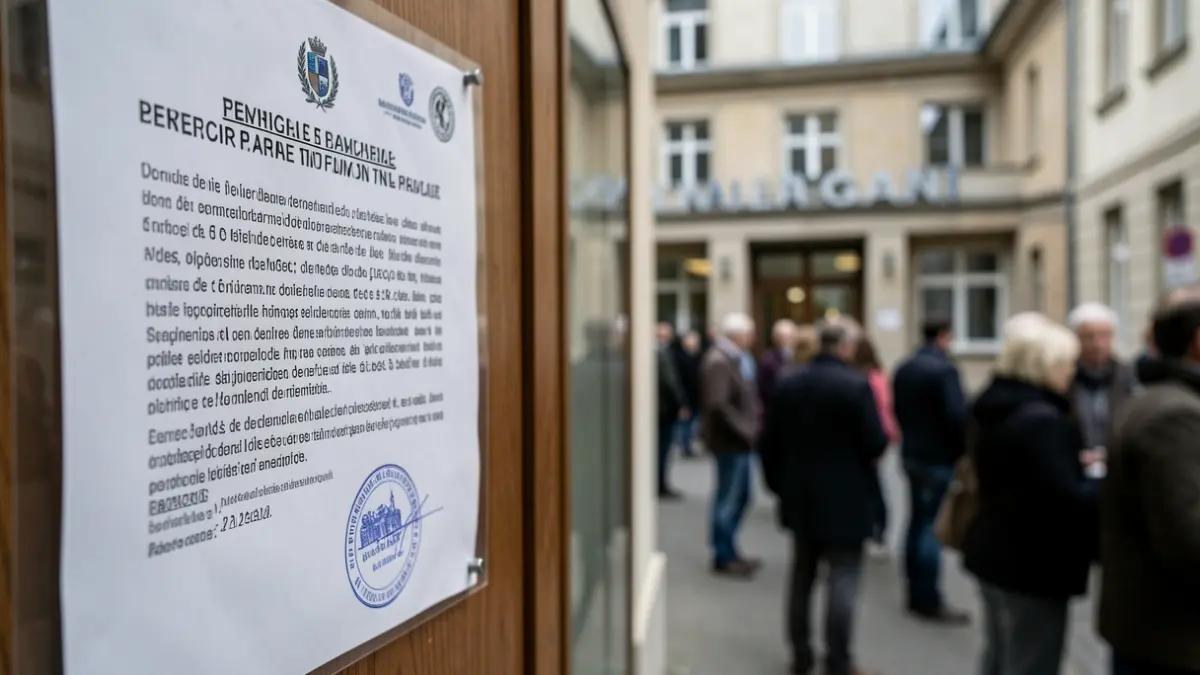 Official notice displayed in a Belgian municipal building regarding an environmental permit application.