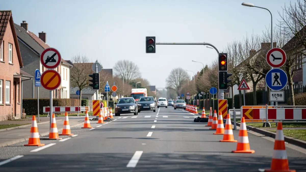 Travaux de voirie rue Joseph Wauters à Hannut, avec déviation et circulation alternée.