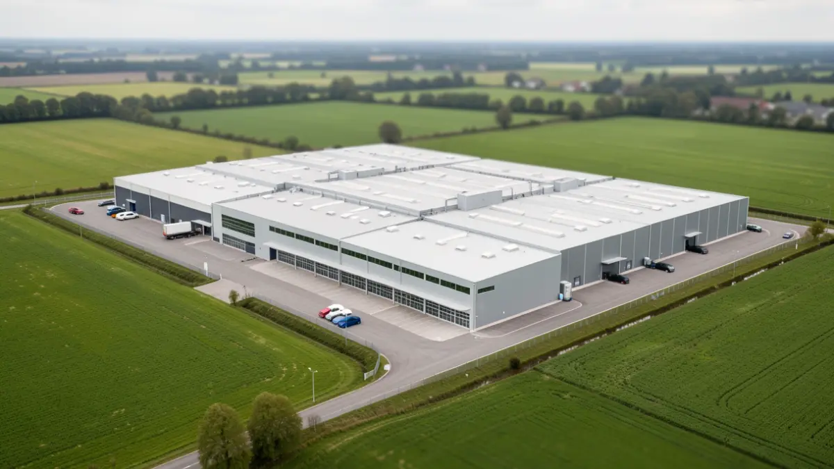 Image générique d'une usine agroalimentaire moderne dans la Province de Liège.
