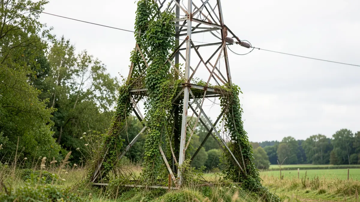 Image générique d'une ancienne tour électrique reconvertie en refuge pour la faune, dans un paysage rural belge.