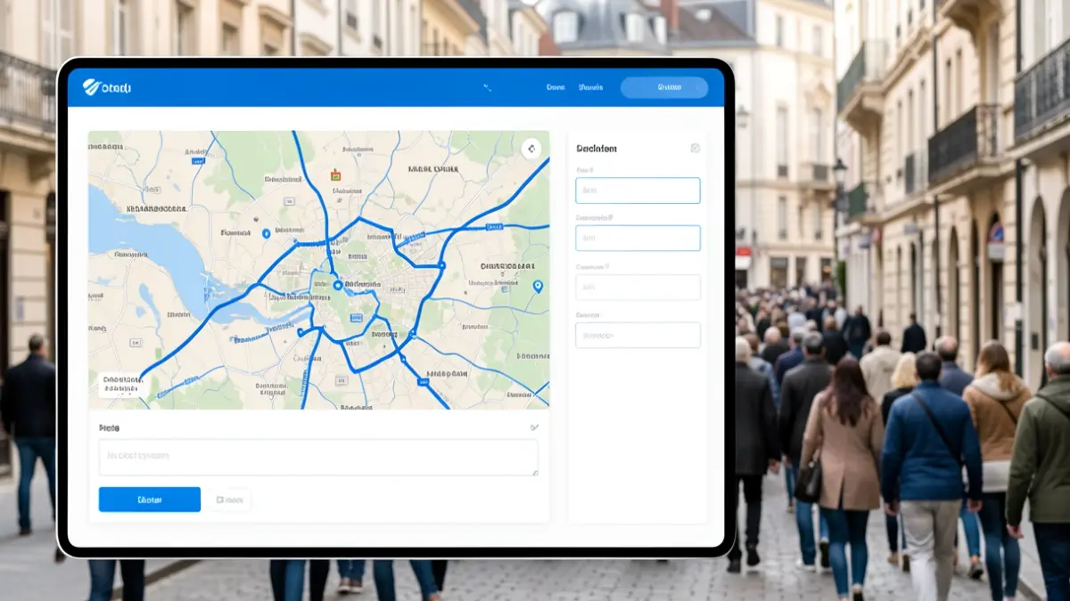 Image générique d'une interface de gestion en ligne pour l'occupation du domaine public, avec une carte interactive et des champs de formulaire.