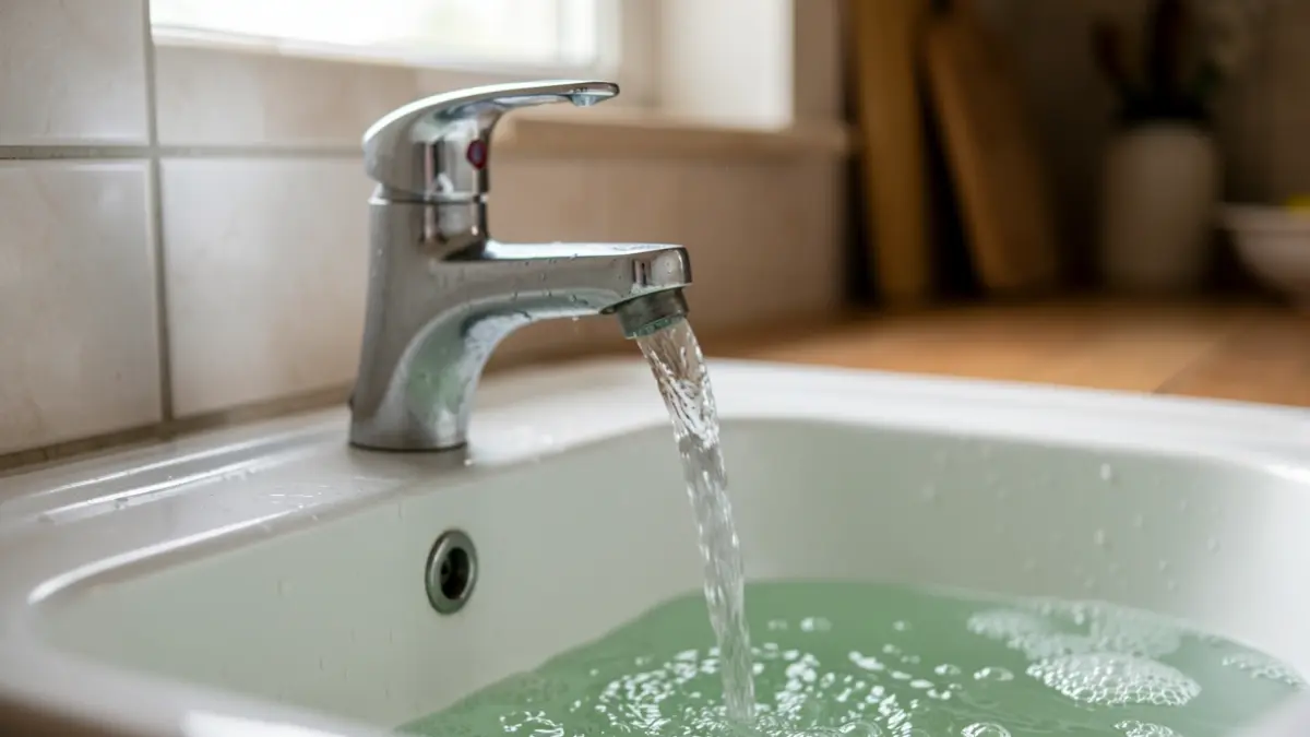 Image générique d'un robinet d'eau du réseau public, avec un léger trouble.