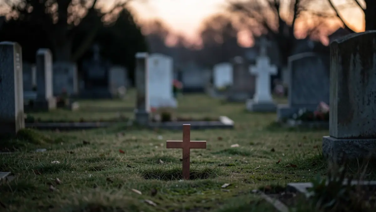 Image d'un cimetière au crépuscule, évoquant la profanation de sépultures.