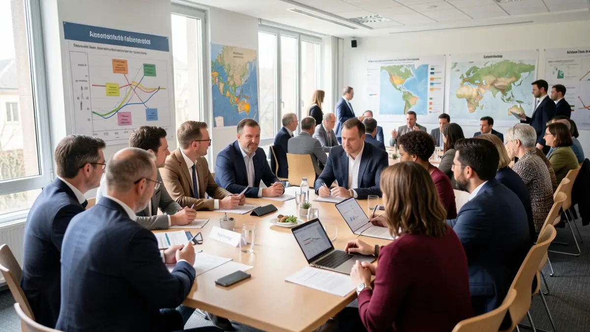 Image générique de représentants communaux et provinciaux discutant de l'adaptation au changement climatique dans une salle de réunion.