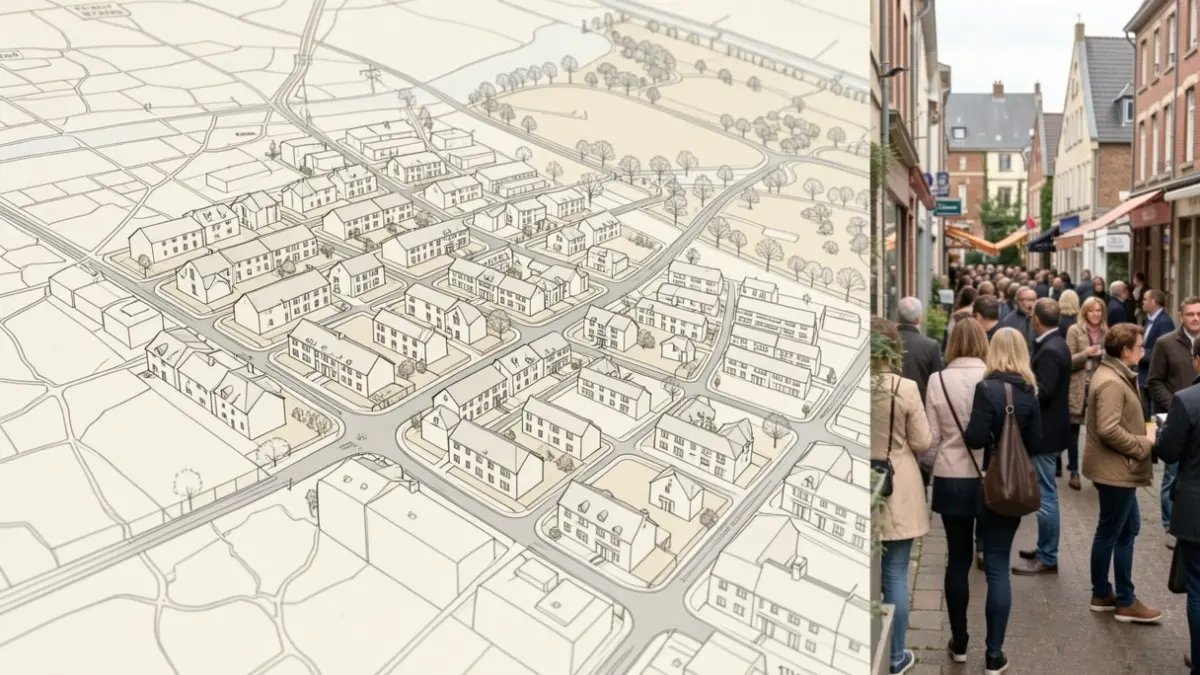 Generic image of a residential urbanization project with architectural plans.