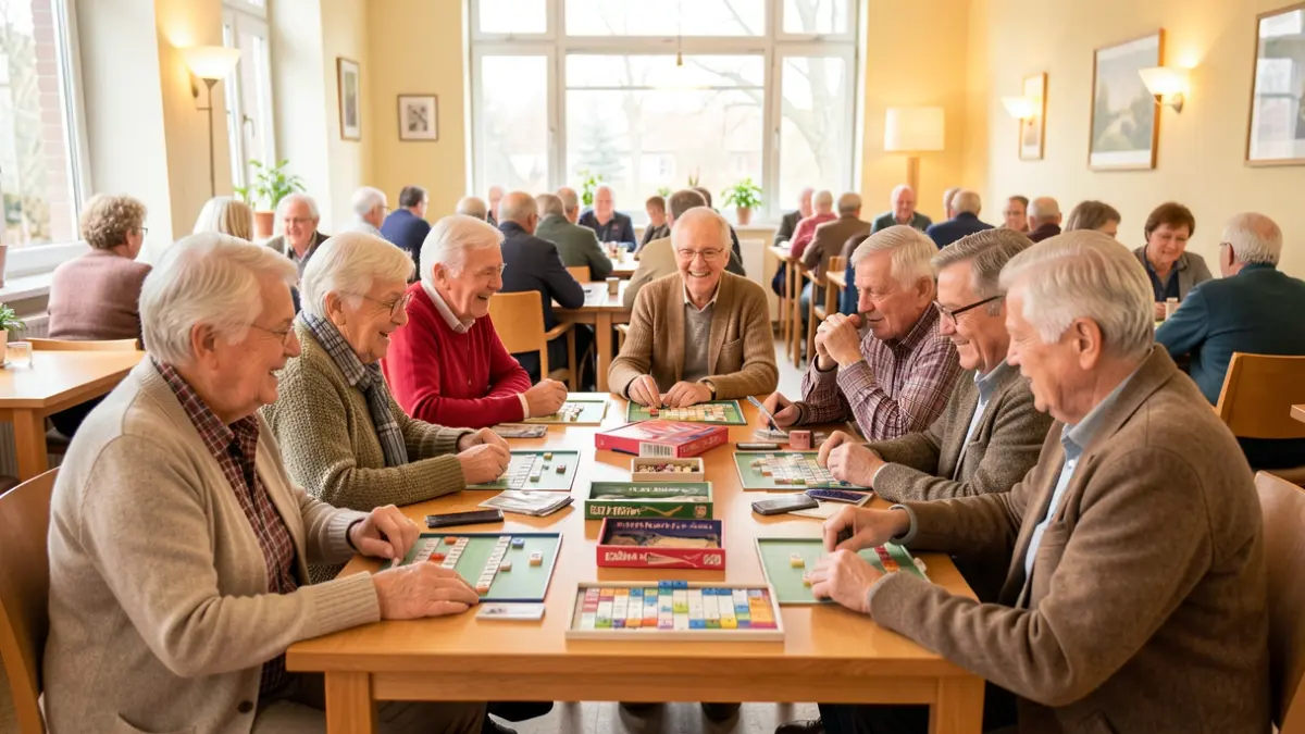 Image générique de seniors jouant à des jeux de société dans un centre communautaire.