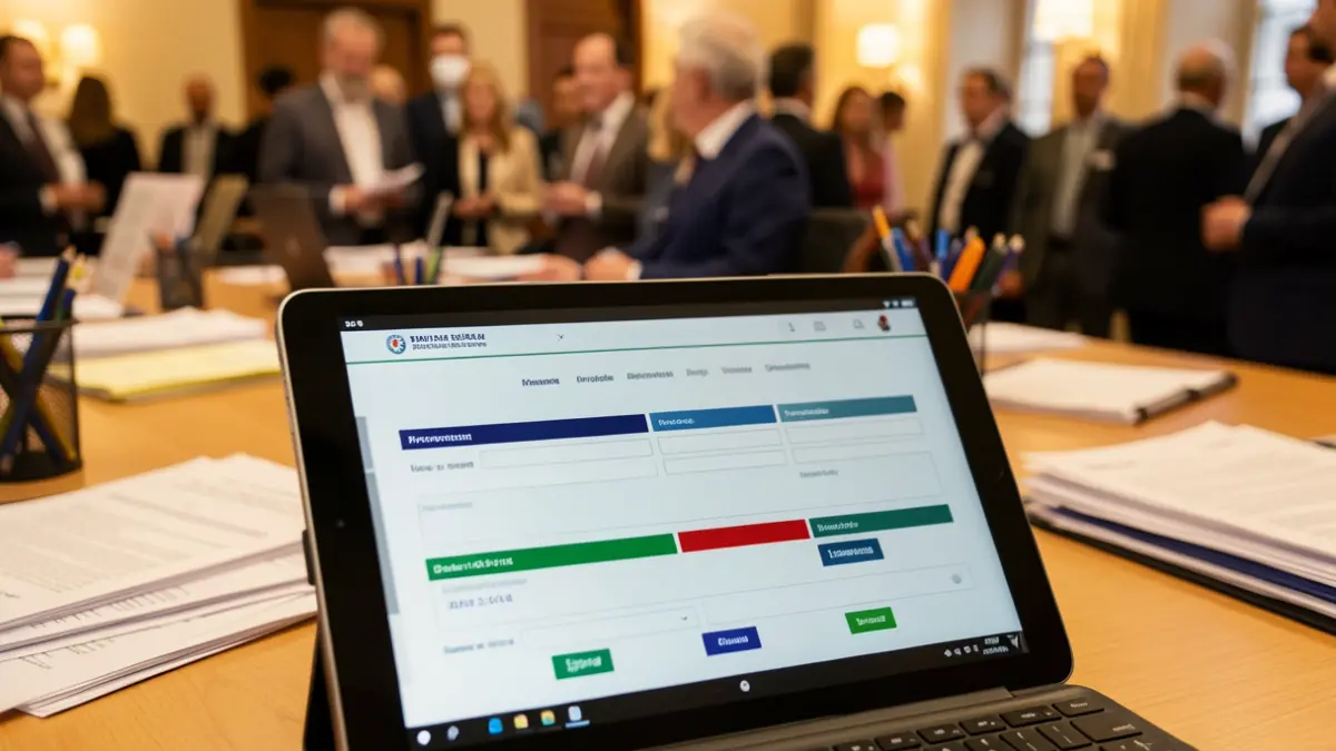 Image générique d'une tablette affichant un site web administratif avec des formulaires et des indicateurs de progression.